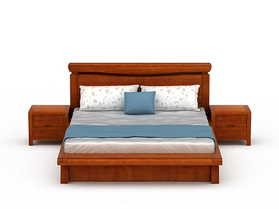 3d现代实木双人硬板床模型