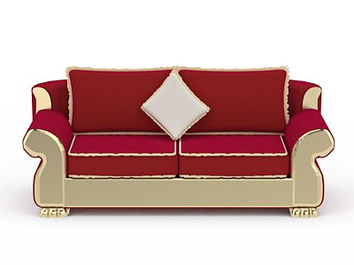 欧式红色布艺双人沙发模型