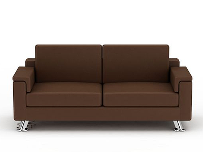 3d现代棕色皮质双人沙发免费模型