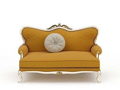 3d欧式雕花姜黄色布艺多人沙发免费模型