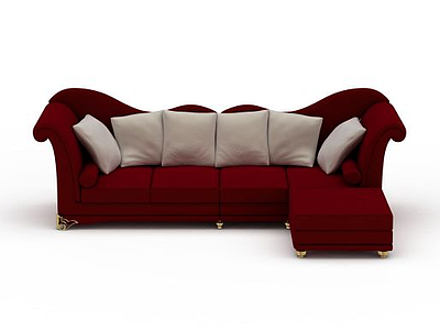 时尚大红色布艺多人沙发模型3d模型