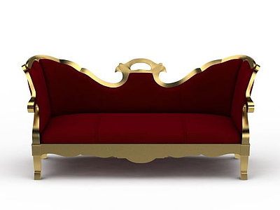 欧式红色布艺沙发模型