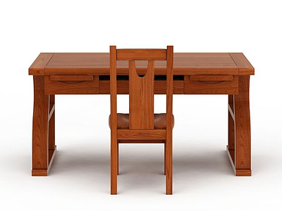 中式实木书桌书椅组合模型3d模型