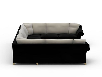 3d大型黑色布艺U型沙发免费模型