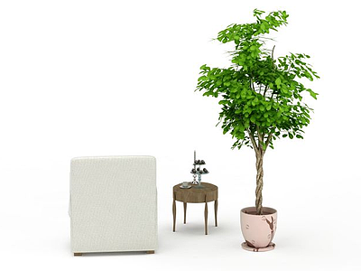 现代白色布艺沙发脚凳组合模型3d模型