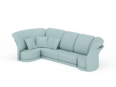 现代蓝色布艺多人沙发模型