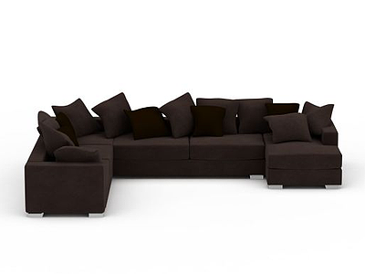 现代深灰色布艺组合沙发模型