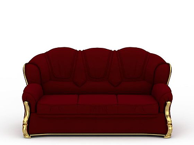 3d欧式红色布艺多人沙发免费模型