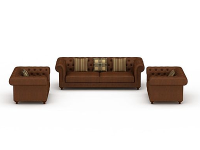 3d咖啡色美式软包组合沙发模型