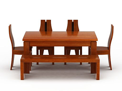 3d中式实木餐桌餐椅模型