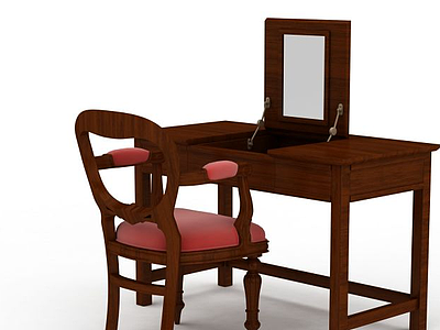 3d简约实木化妆桌椅组合模型