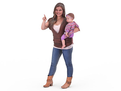 3d写实人物女人小孩婴儿模型