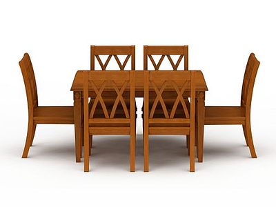 3d精品实木餐桌餐椅套装模型