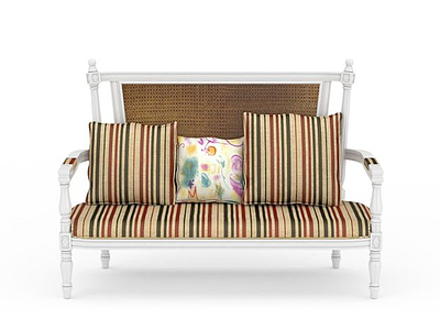3d精品白色实木条纹布艺双人沙发椅模型
