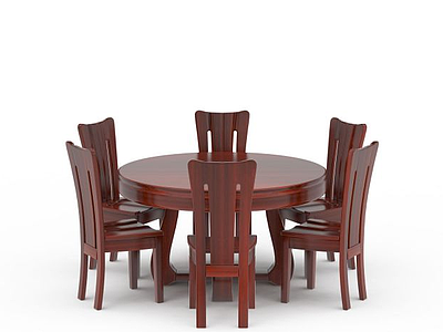 3d中式红木餐桌餐椅套装模型