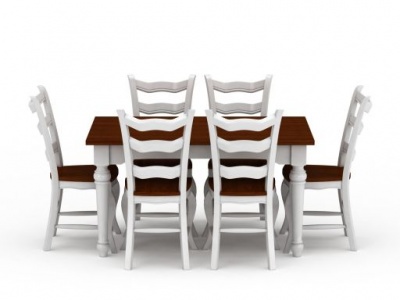 现代白色实木餐桌餐椅套装模型3d模型