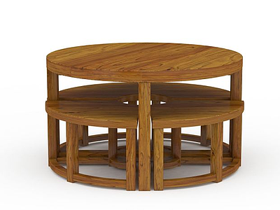 中式老榆木圆桌圆椅模型3d模型