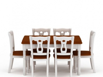 3d现代白色实木餐桌餐椅组合模型