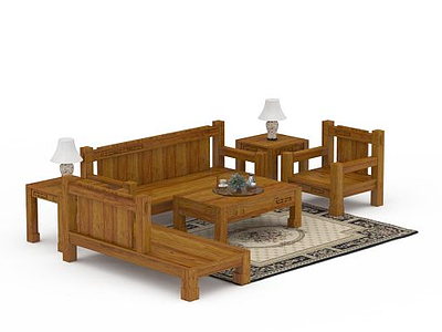 3d现代老榆木组合沙发模型