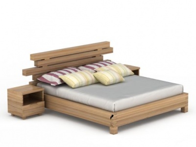 3d简约实木双人床模型