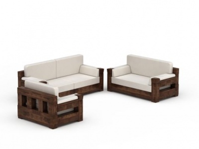 3d现代实木组合沙发模型