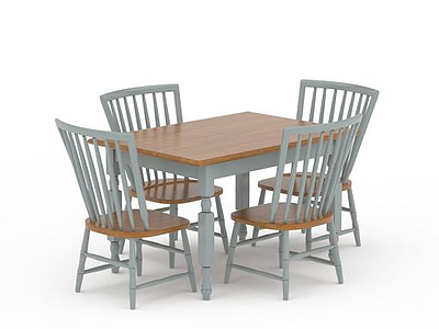 3d简约实木餐桌餐椅组合模型