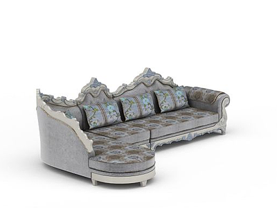3d欧式印花布艺组合沙发模型
