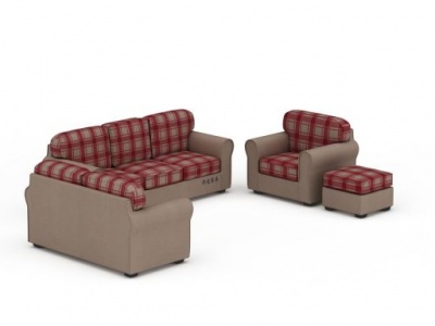 精美格子布艺组合沙发模型3d模型