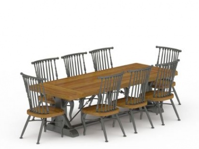 3d精美铁艺餐桌餐椅组合模型