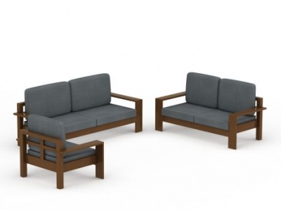 3d现代灰色布艺实木组合沙发模型