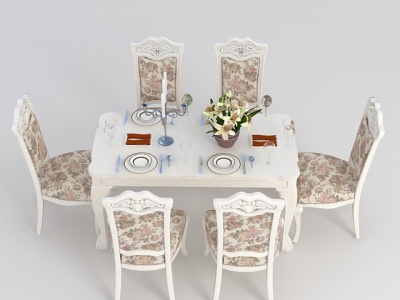 3d田园风格餐桌餐椅组合模型