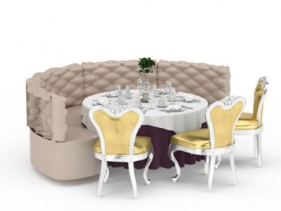 3d豪华软包沙发餐桌椅组合模型