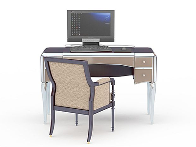 3d居家电脑桌办公桌椅组合模型