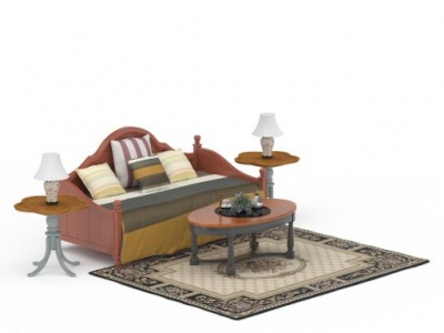 3d精品实木沙发床茶几套装模型