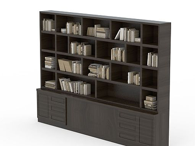现代黑色实木书柜模型