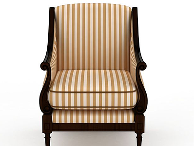 欧式实木雕花布艺条纹沙发椅模型3d模型