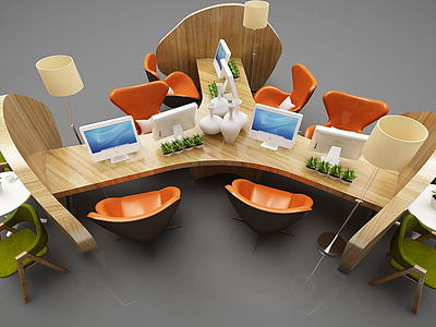 现代风格办公桌椅模型