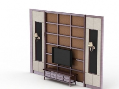 3d精美实木电视柜背景墙模型