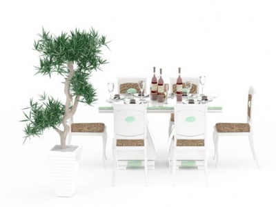 3d现代拼色餐桌餐椅组合模型