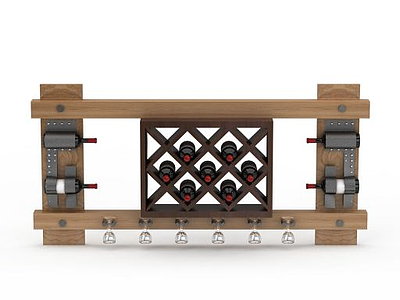 3d实木酒架酒柜模型