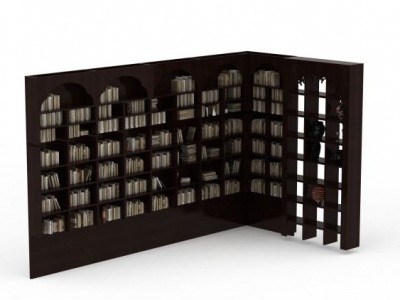 大型转角中式红木雕花书柜模型3d模型