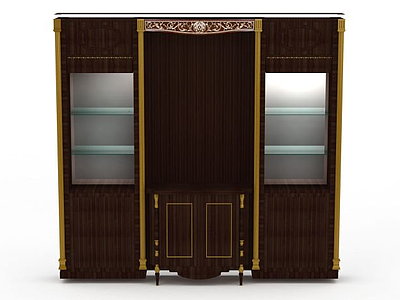 3d欧式实木雕花酒柜免费模型