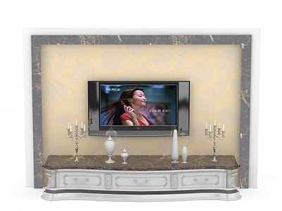 欧式大理石雕花电视柜背景墙模型