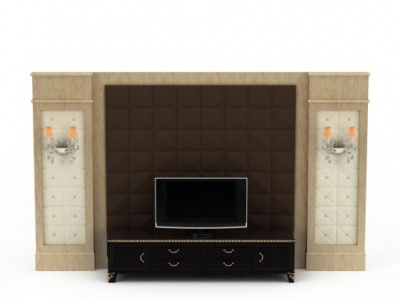 3d美式软包电视柜背景墙免费模型