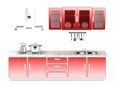 3d整体厨房橱柜组合模型