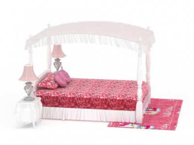 粉色公主风双人床模型3d模型