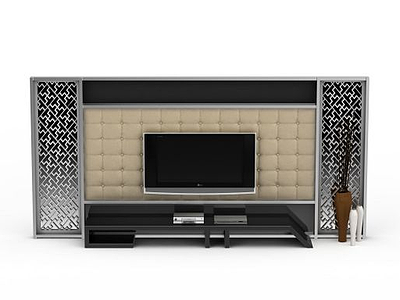 现代美式电视柜背景墙模型3d模型