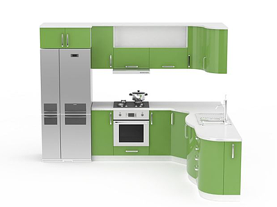 现代绿色大型橱柜组合3d模型
