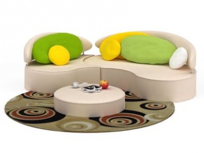 3d现代米色沙发茶几组合模型