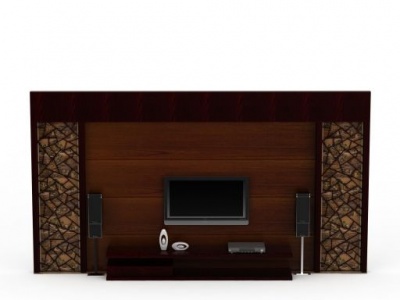 3d中式实木雕花电视柜背景墙免费模型